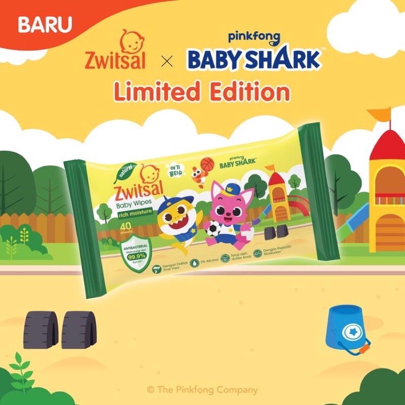 Zwitsal Baby Wipes Tissue Basah Rich Mositure 2 X 40 Sheets (Baby Shark Edition)