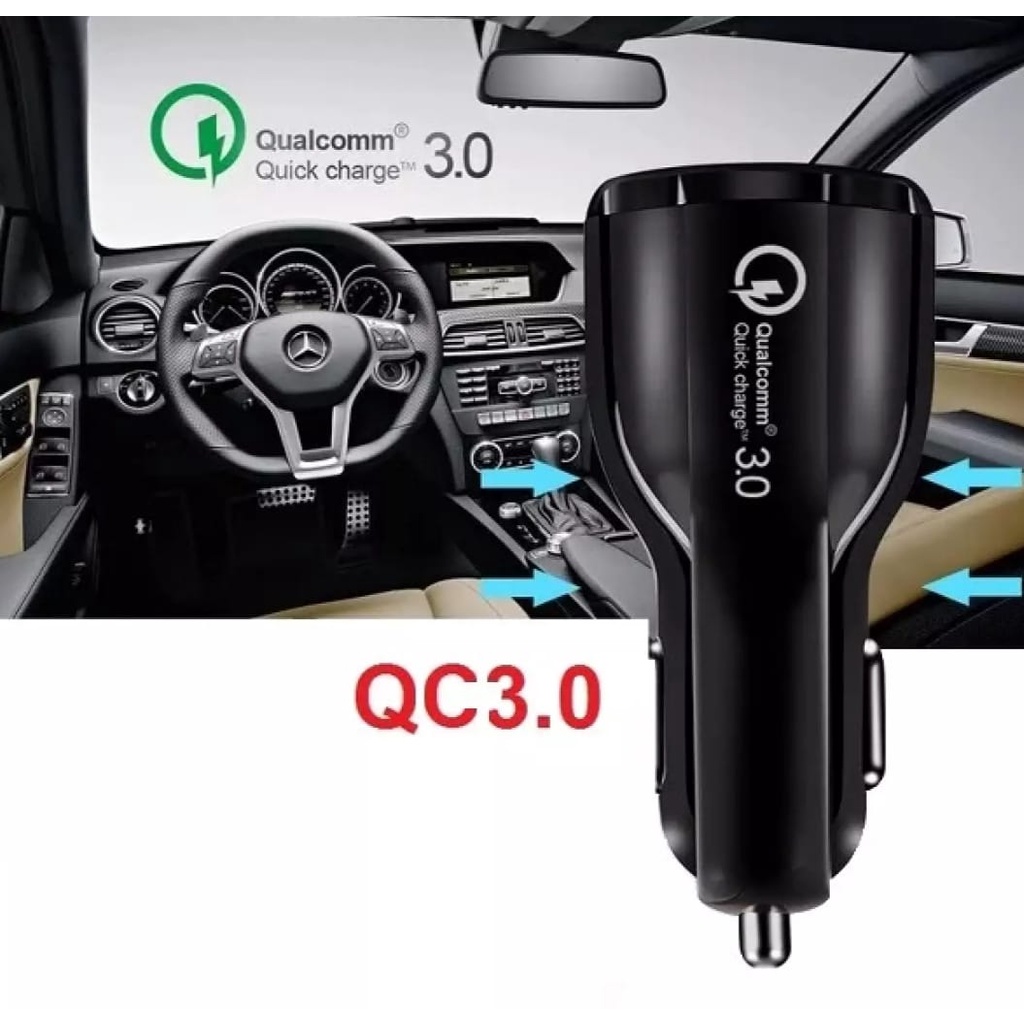 Car Charger Qualcomm 3.0 Quick Fast Charging Qualcomm 3.0 Batok Saver Cas hp Mobil Motor 3 Port Charger Mobil Batok Charger 3 USB Fast Charging Quick Charging Batok Saver / 3 Port USB Car Charger Super Fast Charging 3.1A Qualcomm