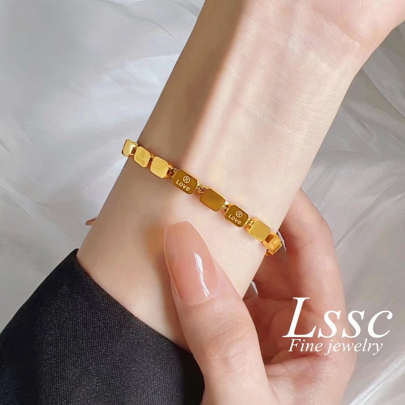 Gelang Titanium 2 Layer Semanggi Beruntung Wanita Anti Karat Emas 18K Aksesoris Fashion Korea