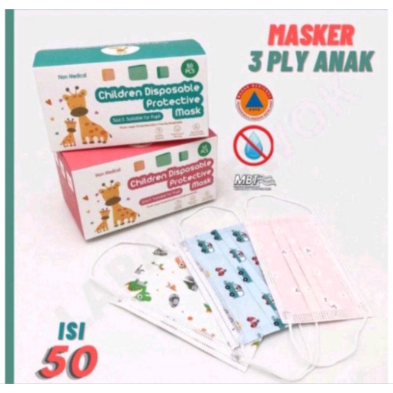 Masker Anak 3 Ply Earloop Karakter Motif isi 50 Pcs/Box!!! Free Box