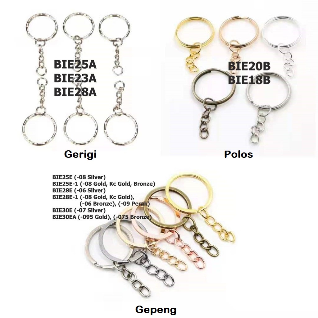 Ring Gantungan Kunci Polos, Gerigi Gepeng Rantai Uk 25 - 30mm Harga/144pc