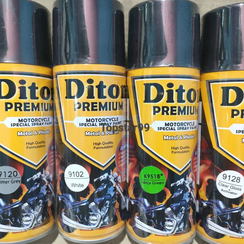 Pilok Cat Diton Premium Paket Komplit 4 Kaleng Ninja Green Hijau 9518 Primer Grey 9120 White 9102 Clear Gloss 9128 400cc Pilox Paketan Cat Semprot Special Spray Paint