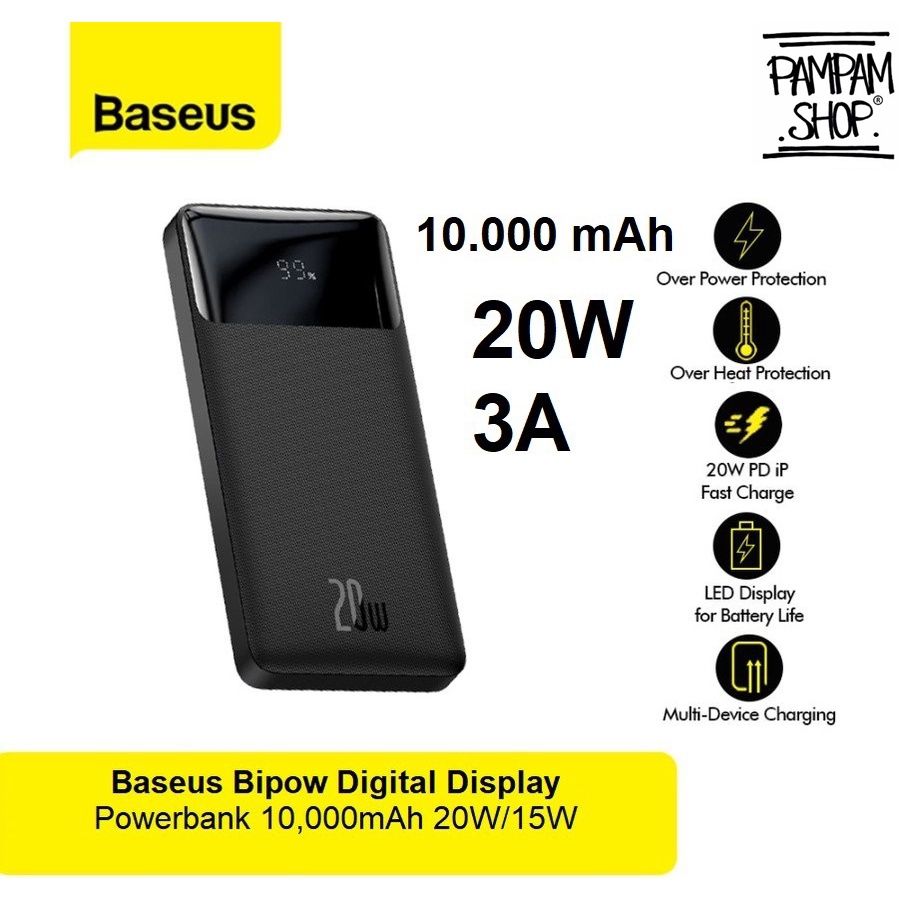 Baseus Original Powerbank Bipow Digital Display 10000mAh 20W 3A Fast Charging Quick Charge Power Bank 10000 mAh Ori