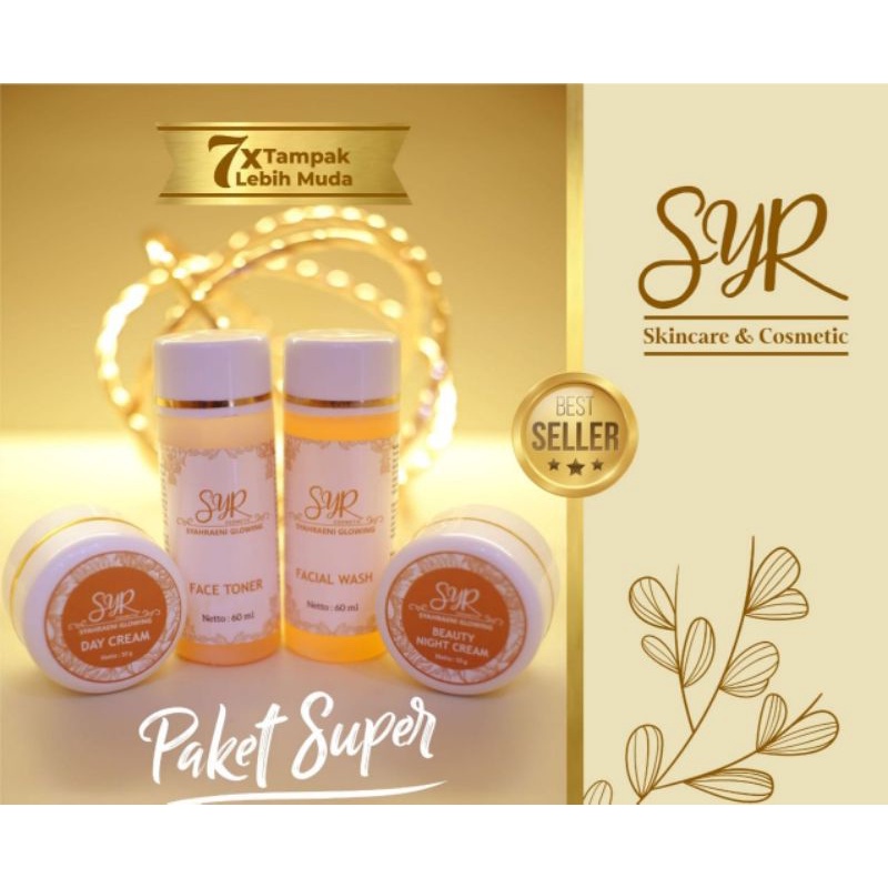 BISA COD BPOM SKINCARE PAKET SUPER SYAHRENI GLOWING SYR SET SYAHRAENI ORI KRIM SIANG MALAM CREAM syr