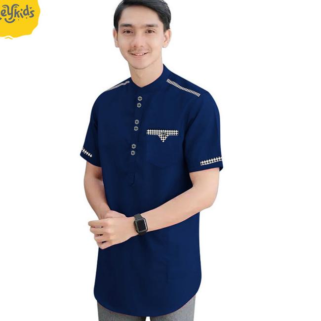 Baju koko pria lengan pendek Tojiro / baju muslim laki laki L XL XXL - NAVY, L