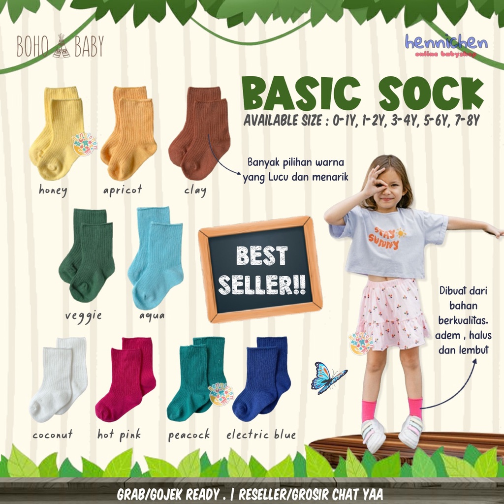 Kaos kaki Bohopanna Basic Socks 0-7 Tahun kaos kaki bayi anak Baby part 2