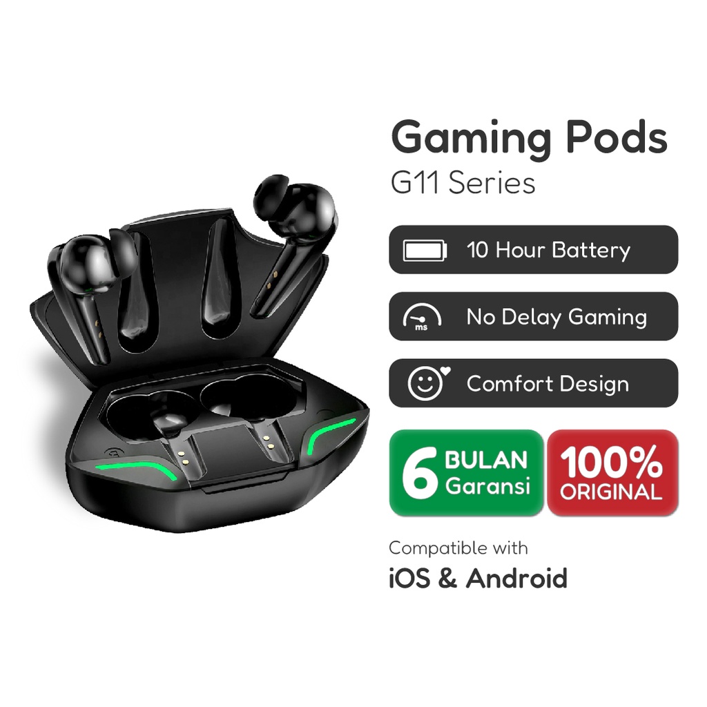 G Pods G11 Headset Hedset No Delay Bluetooth Gaming TWS Water Proof Earbud 5.1 Wireless Earphone Headphone