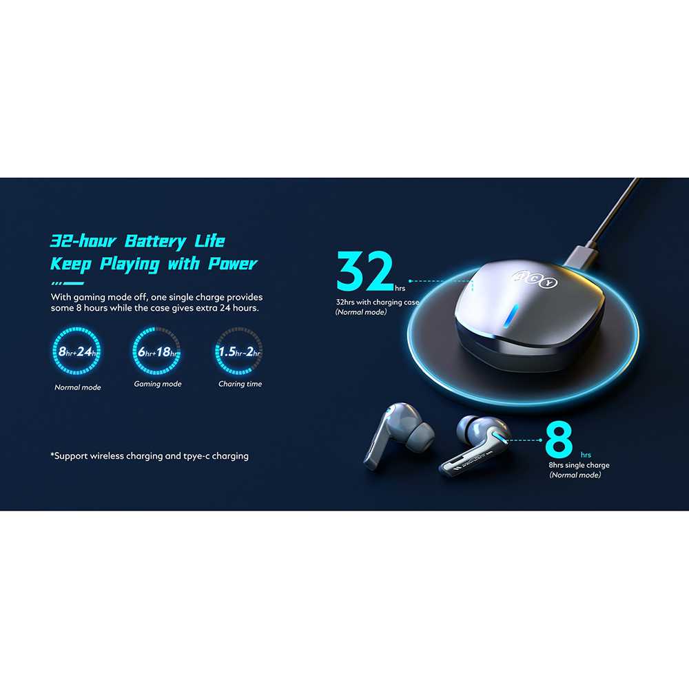 Asli QCY TWS Gaming Bluetooth Earphone with Charging Case Original - QCY-G1