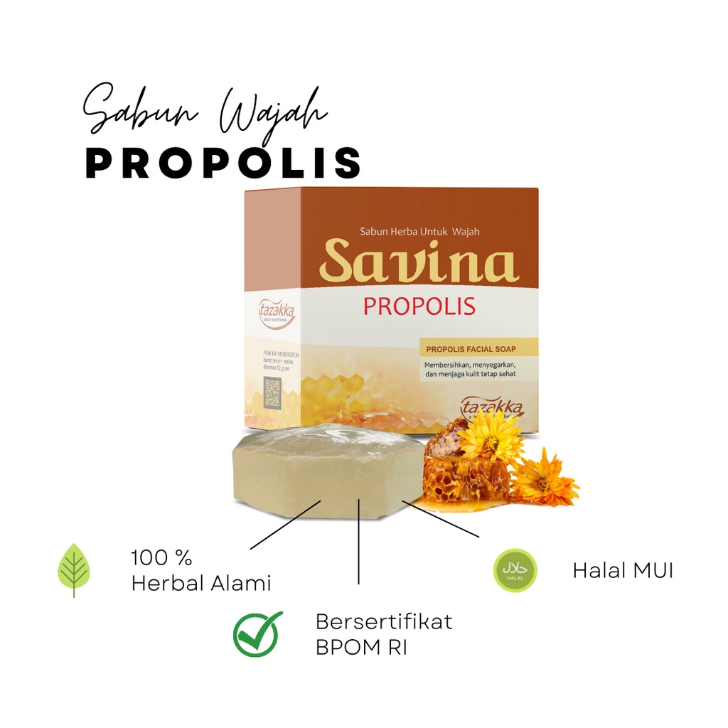 SAVINA PROPOLIS Sabun Cuci Muka Batang Batangan Herbal Tazakka Asli Original 50 Gram Facial Wash Pen