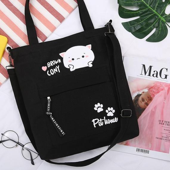 Tas tote bag selempang lucu - kucing hitam