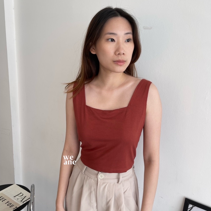 Kimi Tank Top - Tanktop Basic Polos Crop Wanita TankTop Leher Kotak