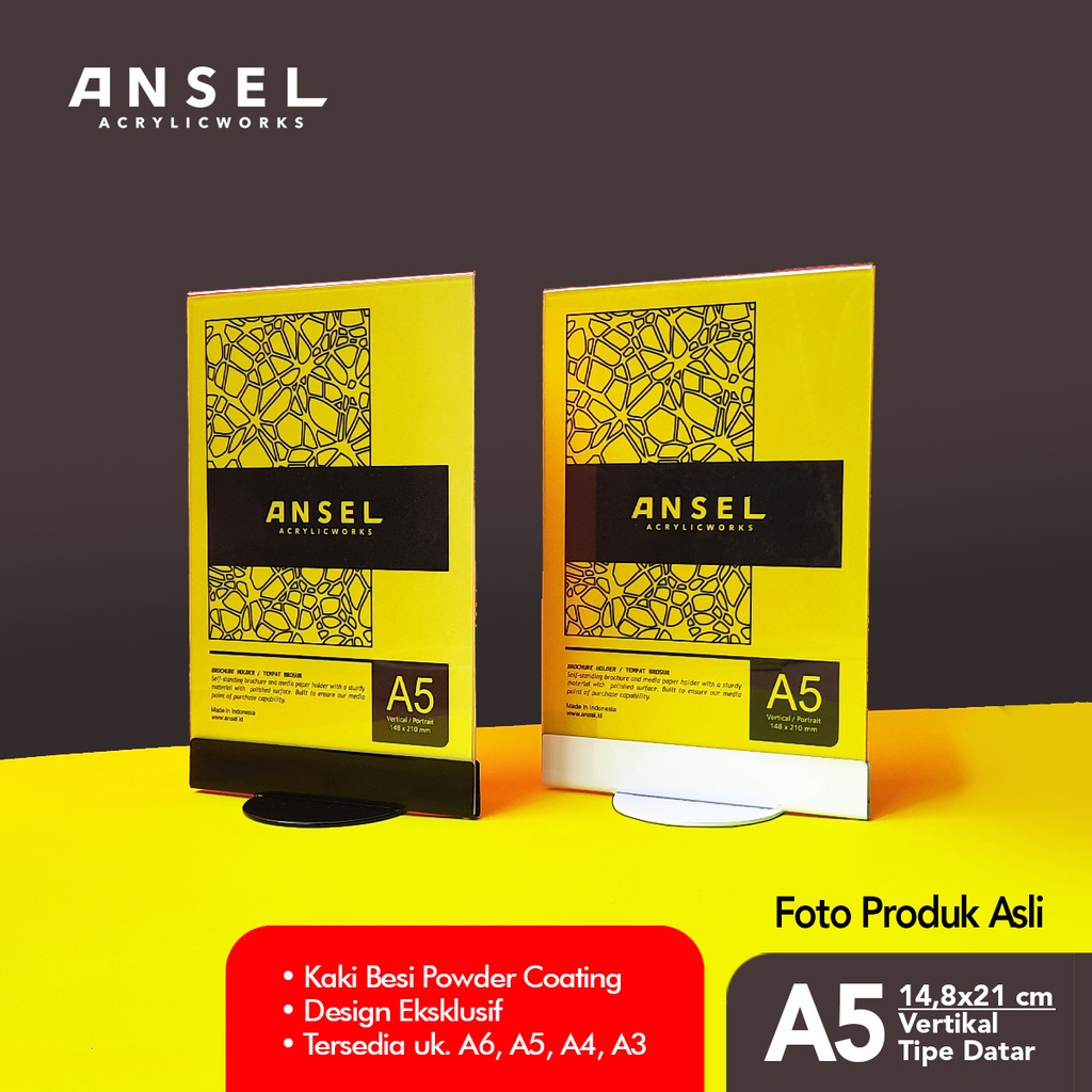 

ANSEL NORE - Tent Card Acrylic Kaki Besi / Datar A5 Vertikal 14,8x21 cm [Stand Akrilik Acrylic, Display Menu, Brosur, Tent Holder, Nomor Meja dll]