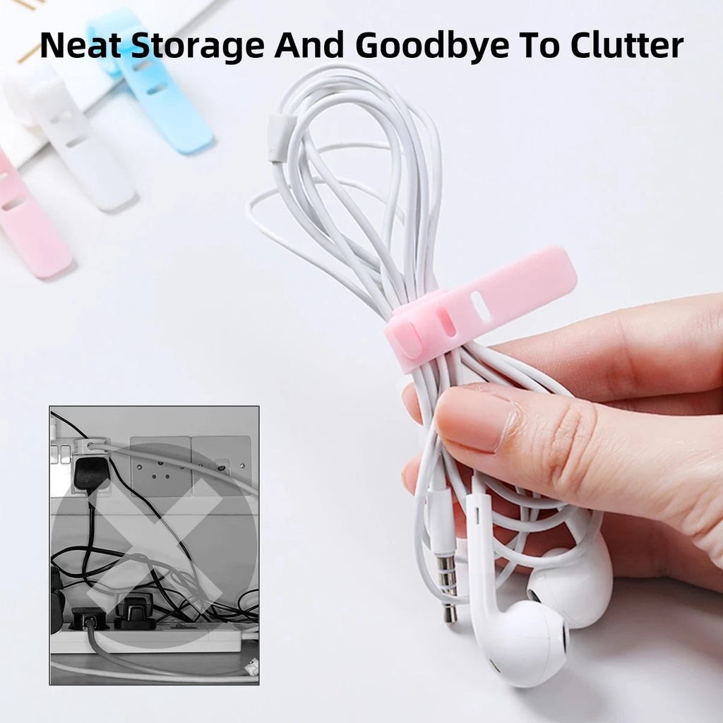 1 / 5pcs Klip Organizer Kabel Data / Charger / Earphone Portable Reusable Bahan Silikon 3 Lubang