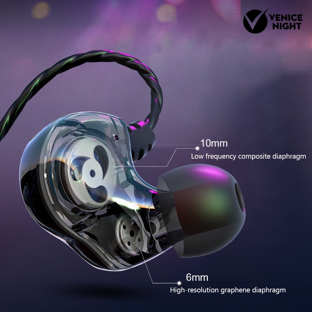 (VNEP) (Berkabel) S610 4-Core Dual Coil 3.5mm HiFi In-Ear Earphone 6D Olahraga Bass Headset