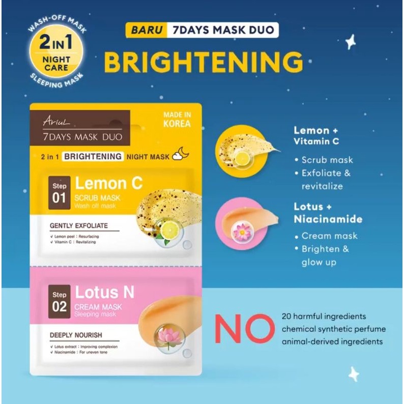 ARIUL 7 DAYS DUO MASK ACNE DAN BRIGHTENING SCRUB &amp; SLEEPING MASK