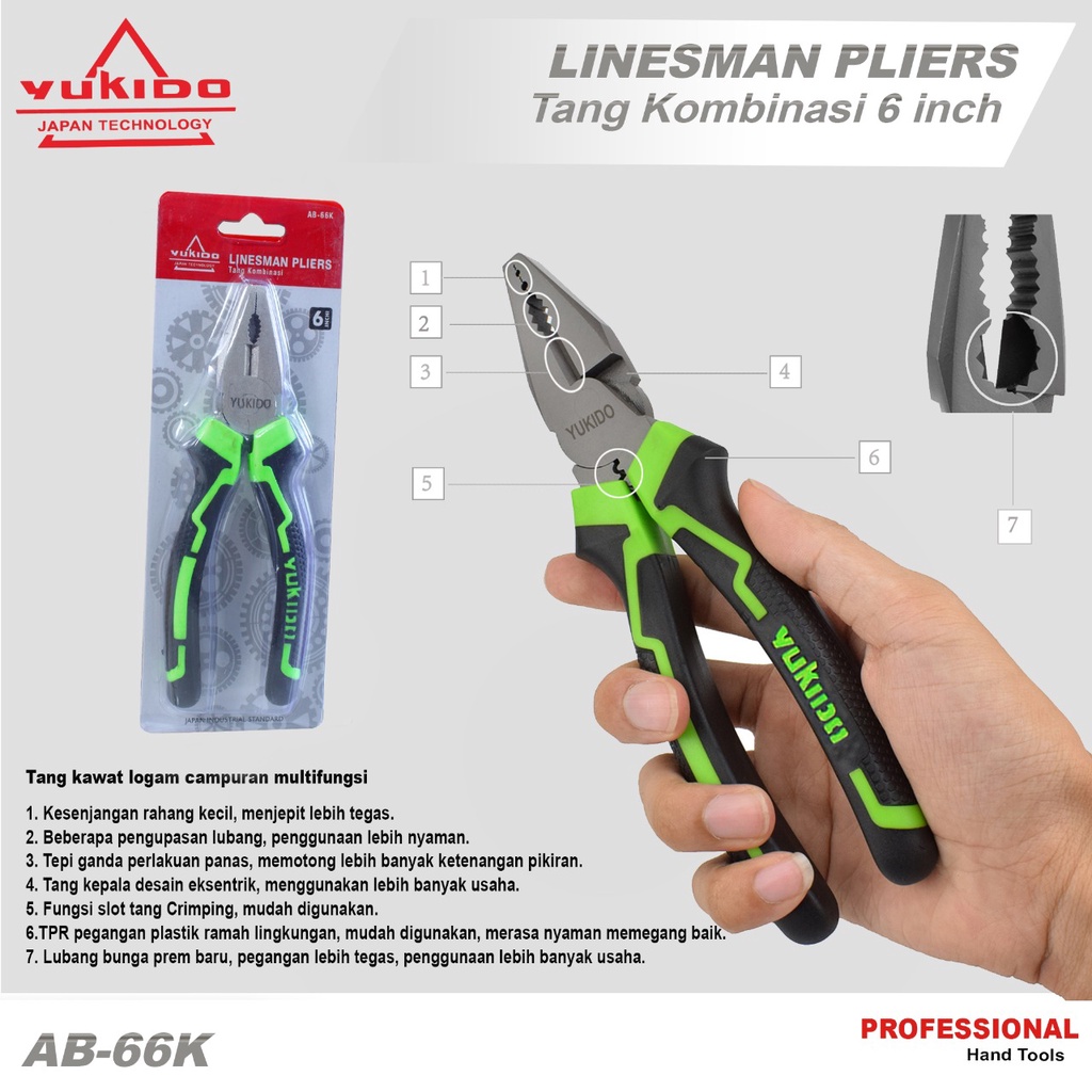 YukidoTang Kombinasi Jepit 6&quot; Inch Linesman Pliers Termurah Berkualitas