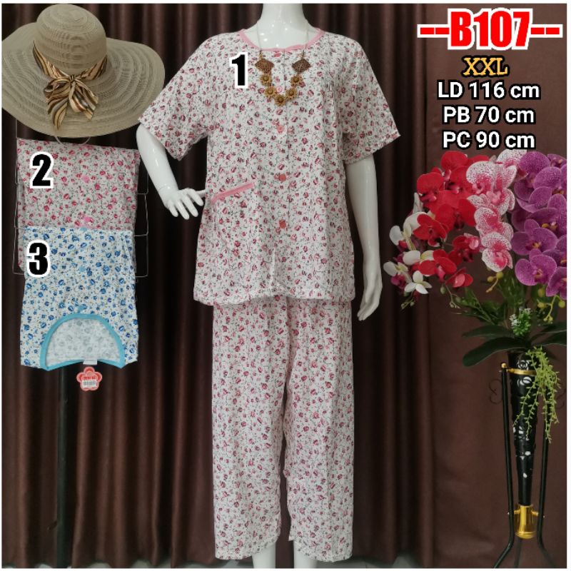 Baju Tidur Jumbo BKH Babydoll XXL stelan kaos CP Baju Tidur Jumbo Kancing Depan Busui B107 Piyama