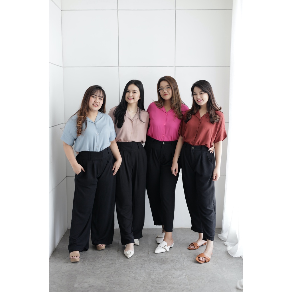 (COD) GBMJ Butik Blouse Atasan V-Neck Lengan Pendek Wanita Arlo Allsize Bahan Katun Rayon Flowy Standar Jumbo