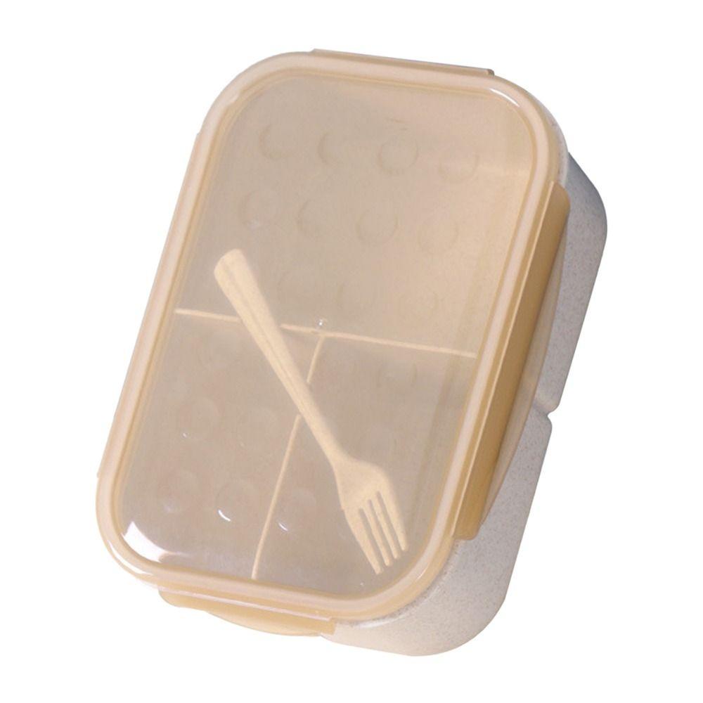 Top Lunch Box Portable Persegi Panjang Grid Dengan Sendok Wadah Makanan