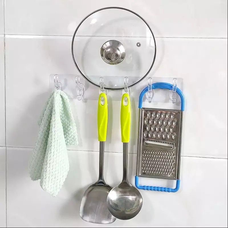 GANTUNGAN HOOK TEMPEL 6 KAIT TRANSPARAN MOTIF 6 KAIT / GANTUNGAN DINDING DAPUR KAMAR MANDI / GANTUNGAN SERBAGUNA JRW0138