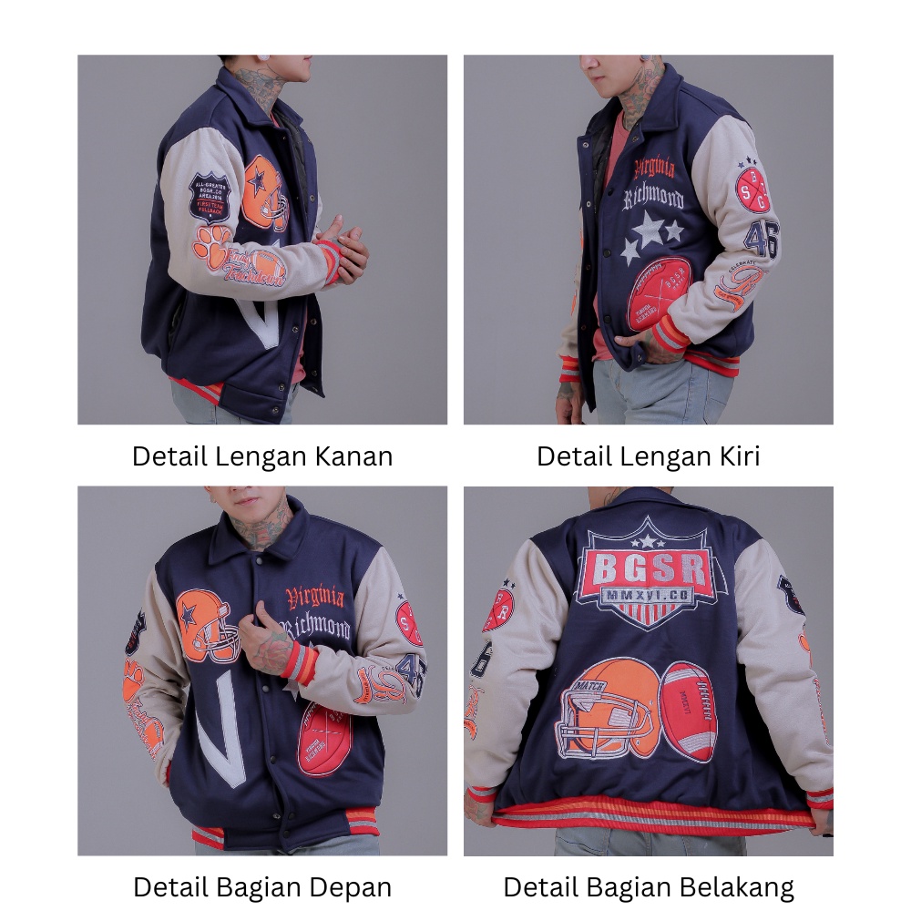 Jaket Varsity Baseball Motor Biker Tebal Varsity Jacket Windbreaker Bordir Touring Hangout Outdoor Premium Original BGSR