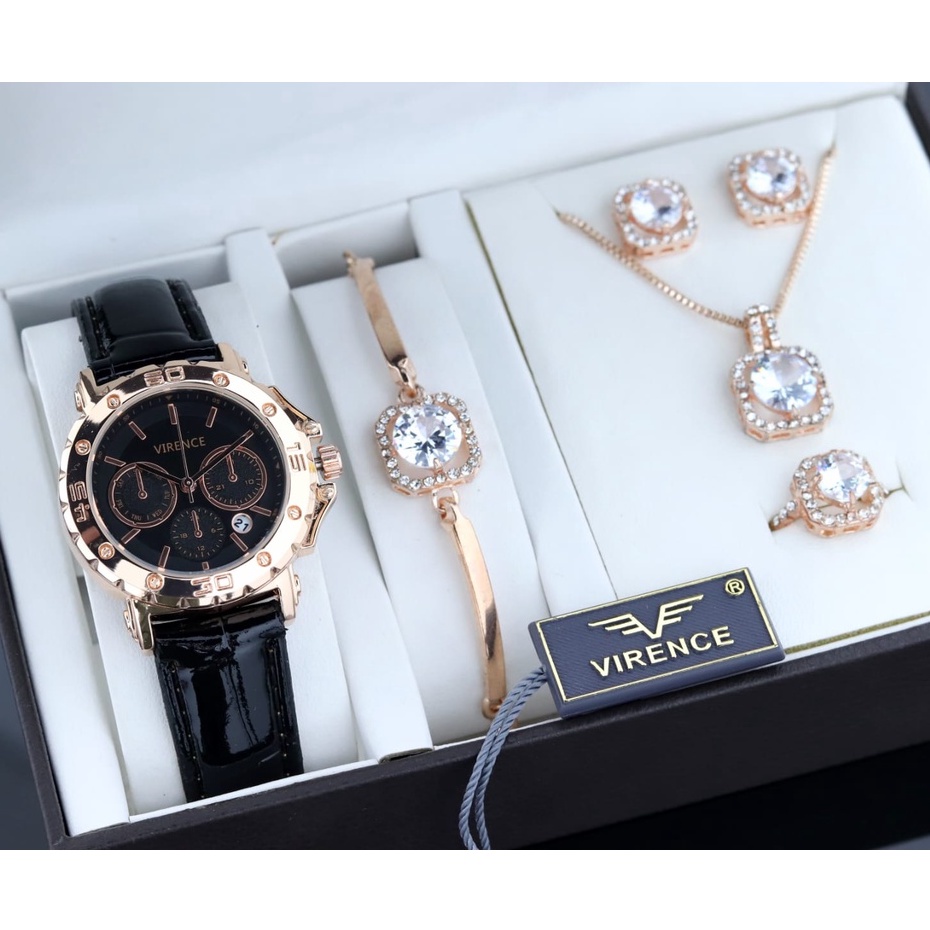 Jam tangan Wanita VIRENCE V3002L Original Strap Kulit Full Set Aksesoris Water Resistance