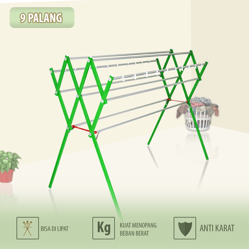 KB Jemuran Pakaian Baju Rak Handuk Jemuran Besar Aluminium Galvalum Kokoh 9 Palang