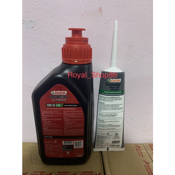 Oli Castrol Power 1 Ultimate Matic Sae 10W-30 0,8Liter API SN JASO MB Full Synthetic &amp; Oli Gardan Castrol Sae 80W-90 120Ml Original