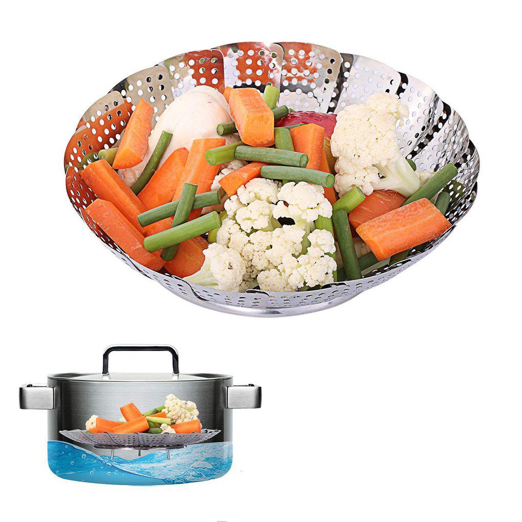 Steamer Makanan Stainless Lipat Multifungsi Foldable Rack Steaming Keranjang Sayur Buah