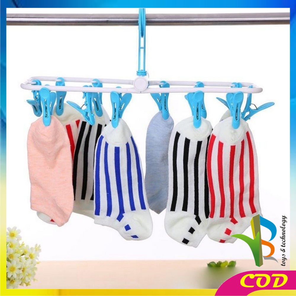 RB-C282 Gantungan Baju Lipat Jepitan 12IN1 / Hanger Jemuran Baju Plastik Tebal / Hanger Kaos Kaki / Gantungan Pakaian Dalam