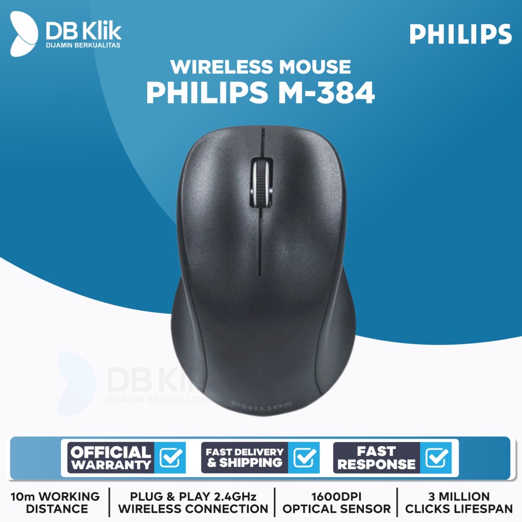 Mouse Philips M-384 Wireless 1600DPI Ergonomic Design - PHILIPS M384