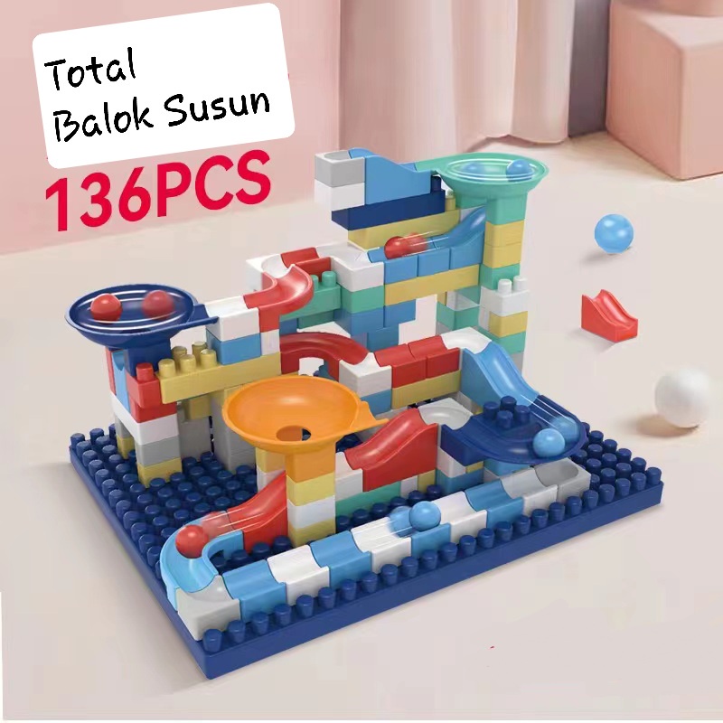 [JUALSEMUA18](6620)136pcs Mainan Balok Susun Bola Dan Rail Dengan Kotak Penyimpanan Dan Tutup Papan Lego / Brick With Ball And Track Adventure / Balok Susun Adventure