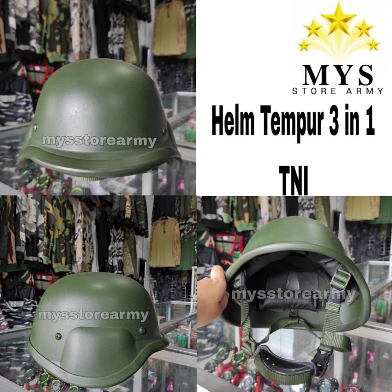 Helm 3 in 1 Hijau Army / Helm Pendidikan 3 in 1 / Helm Tempur TNI