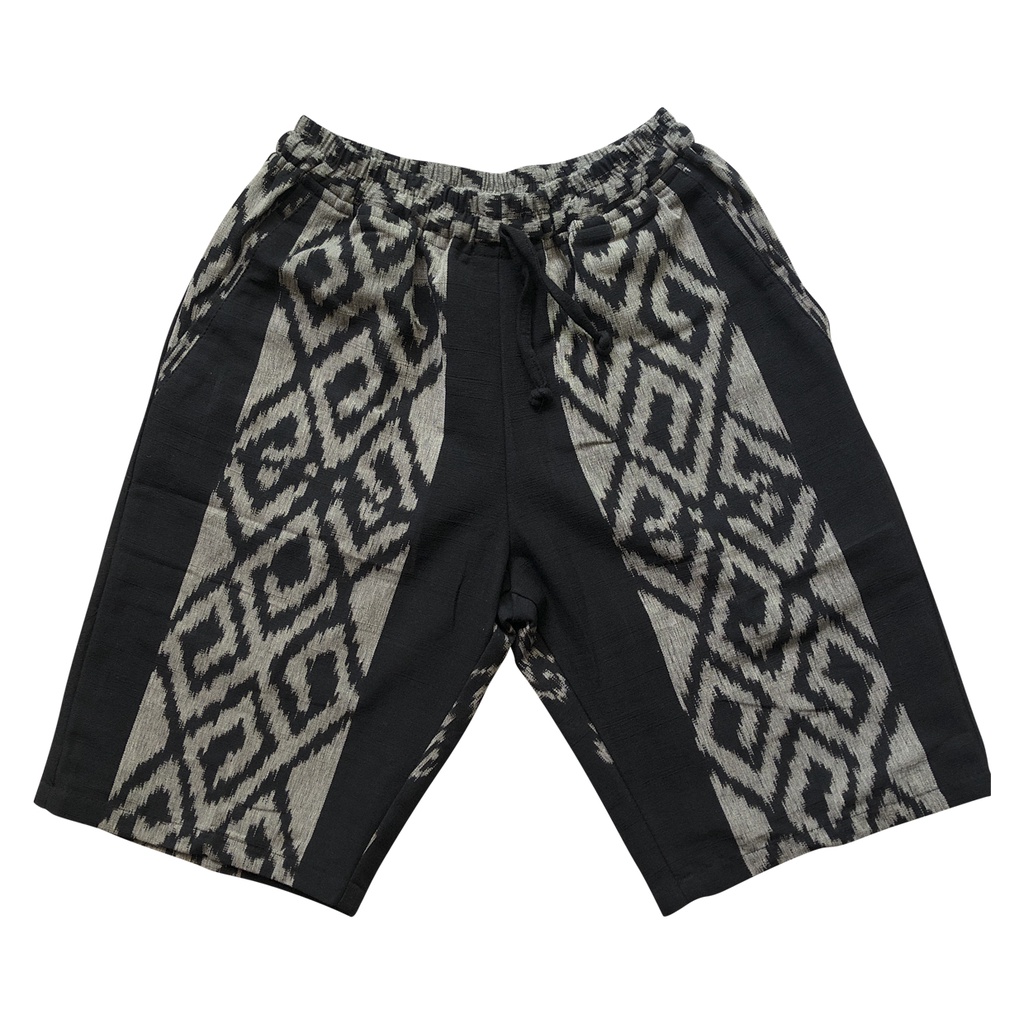celana pendek boxer motif kain tenun - hitam garis putih
