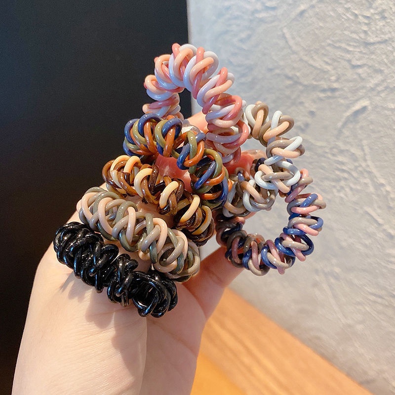 Ikat Rambut Model Kabel Telepon Spiral 3 Lapis Warna-Warni Untuk Wanita