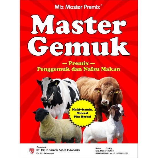 Premix Sapi MASTER GEMUK 1 KG - Premix Vitamin Mineral Penggemuk dan Nafsu Makan Sapi Kambing dan Domba