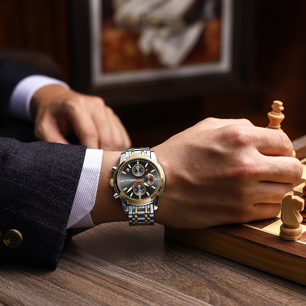 CRRJU Jam Tangan Pria Luxury Stainless Steel Quartz Original Anti Air Watch Jam Tangan Kalender Otomatis Bercahaya Multifungsi Olahraga Chronograph