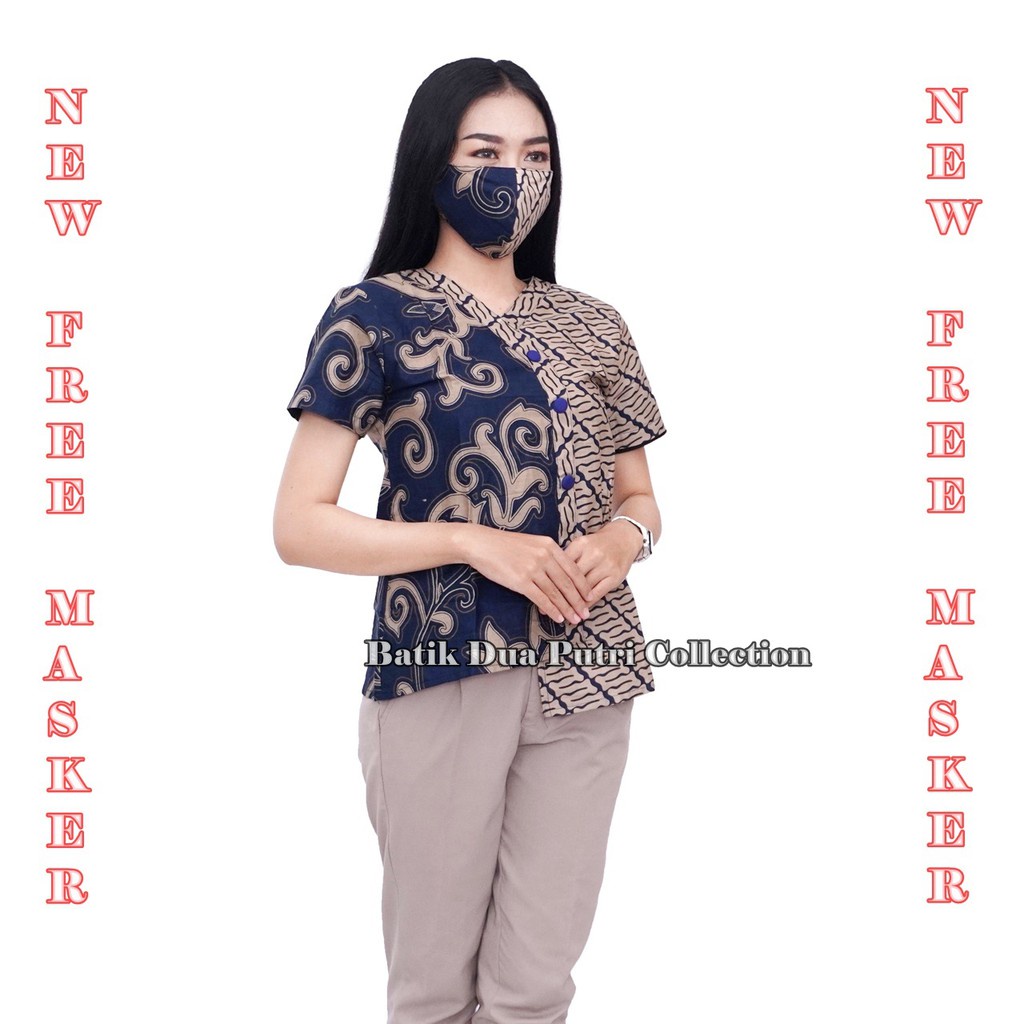 Batik Wanita Atasan Blouse Motif Kangkung Warna NAVI 2 varian