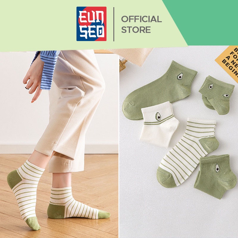 EUNSEO Kaos Kaki Pendek Wanita Motif Avocado Fashion Korea Kaoskaki Semata Kaki Premium