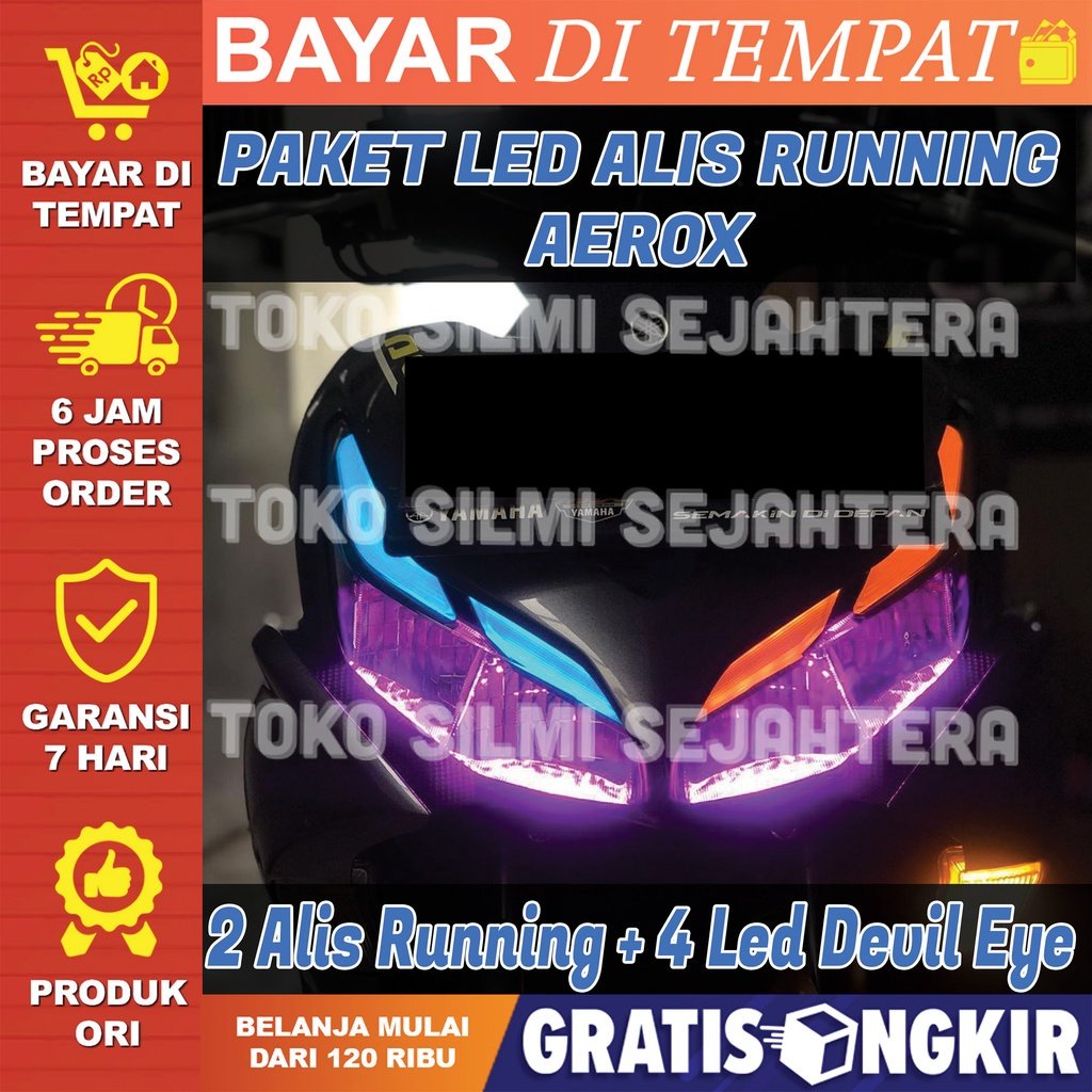 LAMPU ALIS RUNNING AEROX BONUS DEVIL EYE LAMPU LED ALIS AEROX 155 V 2 BONUS DEVIL EYES LAMPU SENJA A