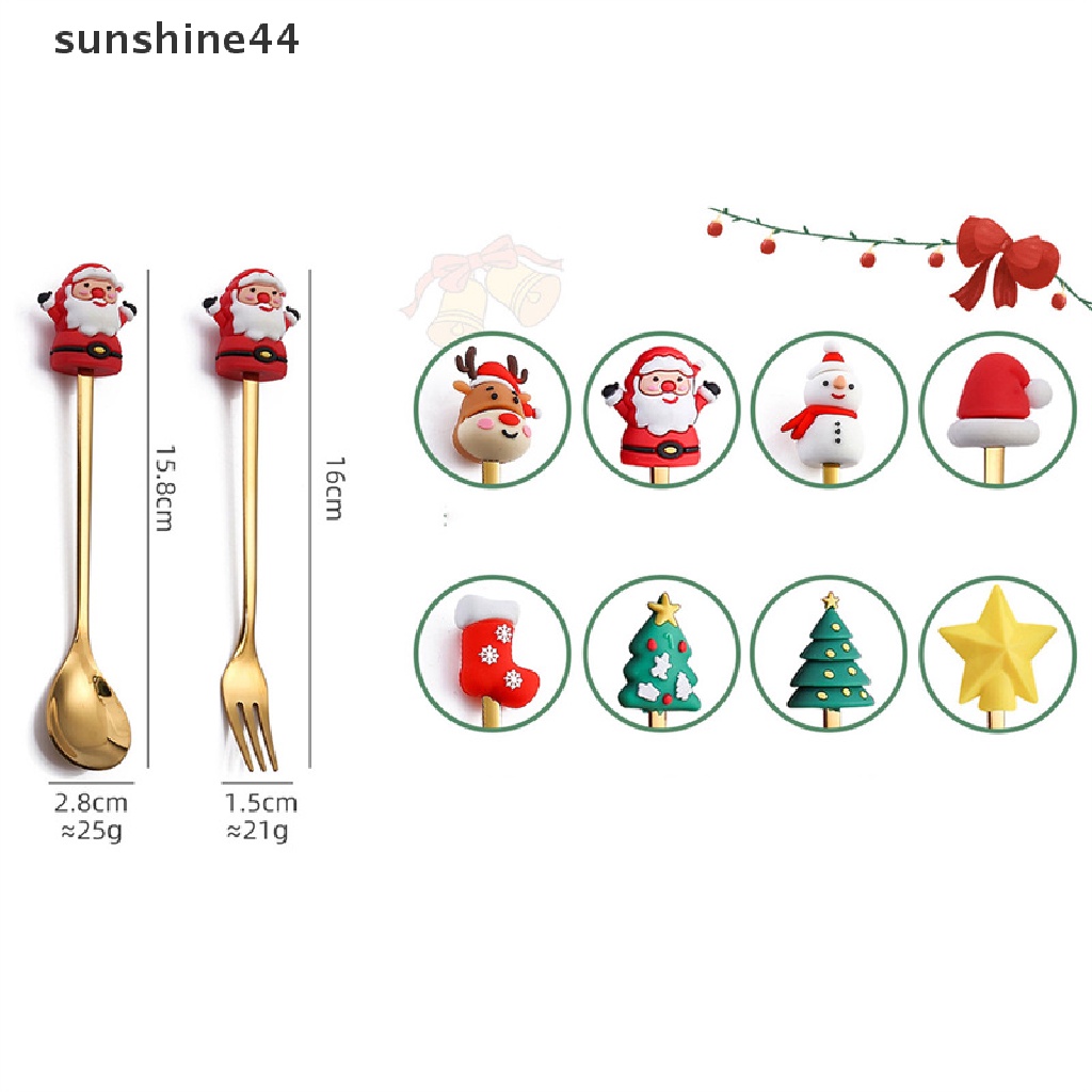 Sunshine Set Sendok + Garpu + Pisau Makan Bentuk Pohon Natal / Rusa Untuk Dekorasi / Hadiah