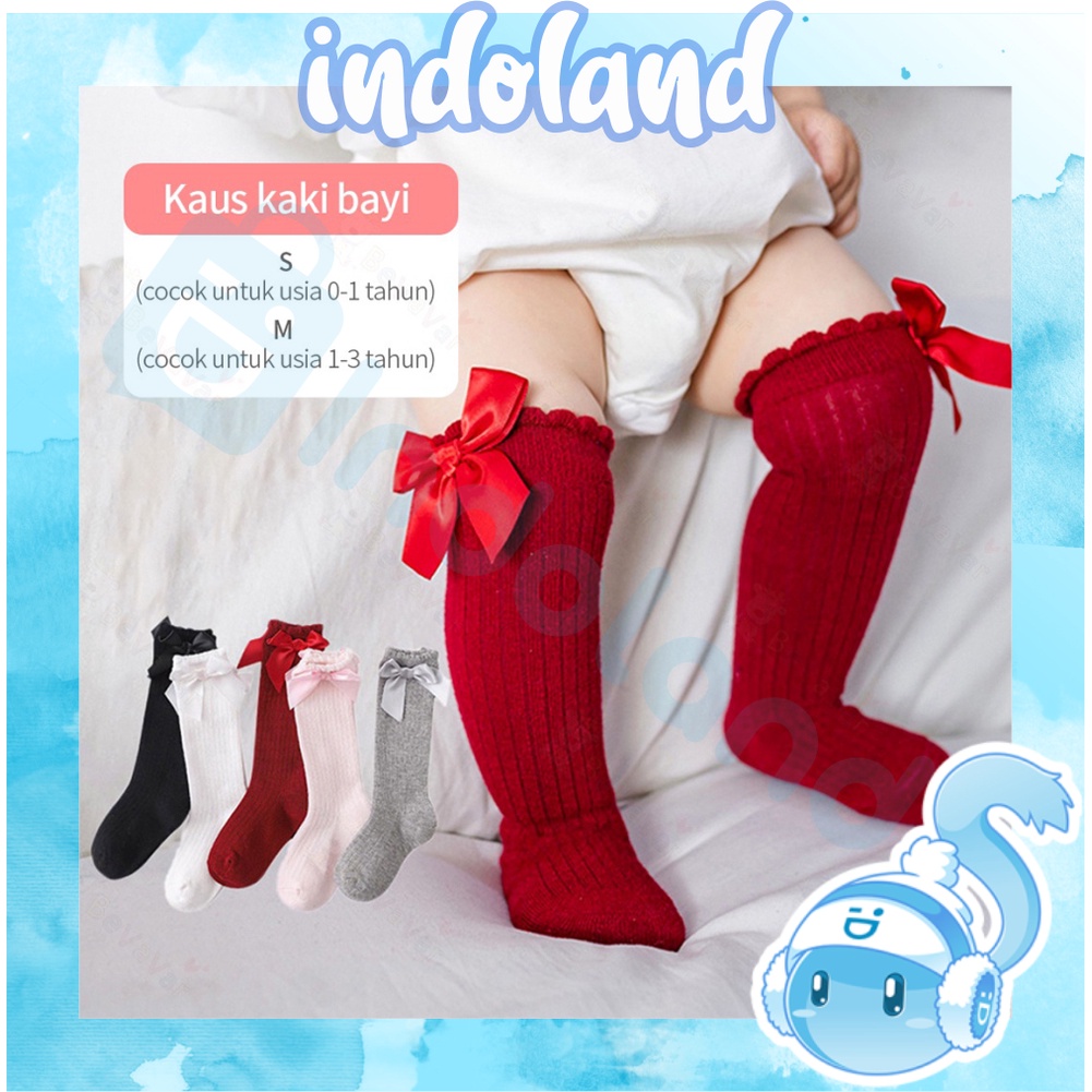 ☀ INDOLAND ☀ Kaos kaki panjang selutut dengan aksen pita, cocok untuk anak perempuan. Kaos kaki R409