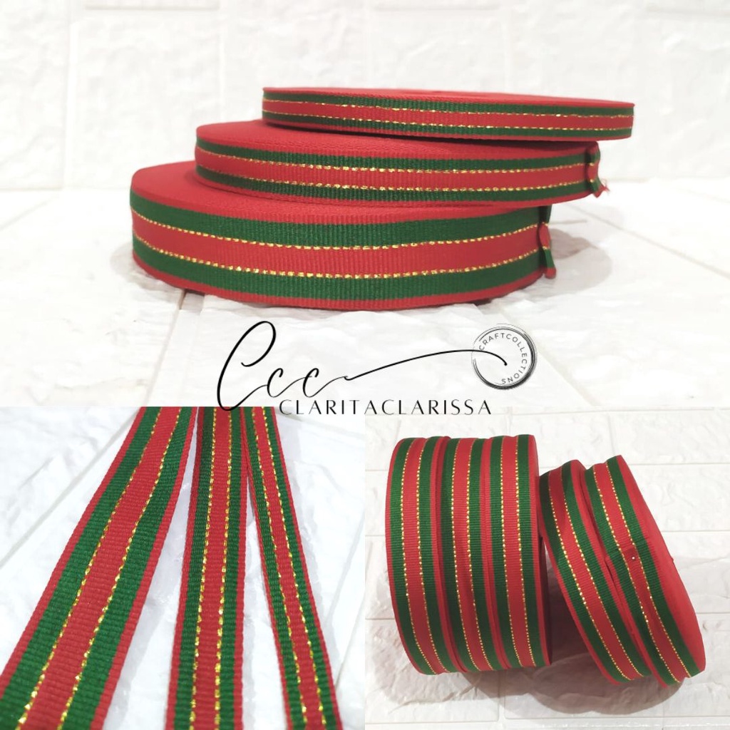 Pita Webbing Poly Salur Hijau Merah