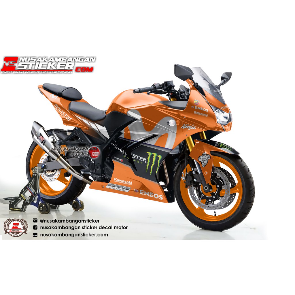 STIKER DECAL SEPEDA MOTOR KAWASAKI NINJA 250 KARBU FULL BODY MONSTER ORANGE GRAFIS RACING TEAM STICK