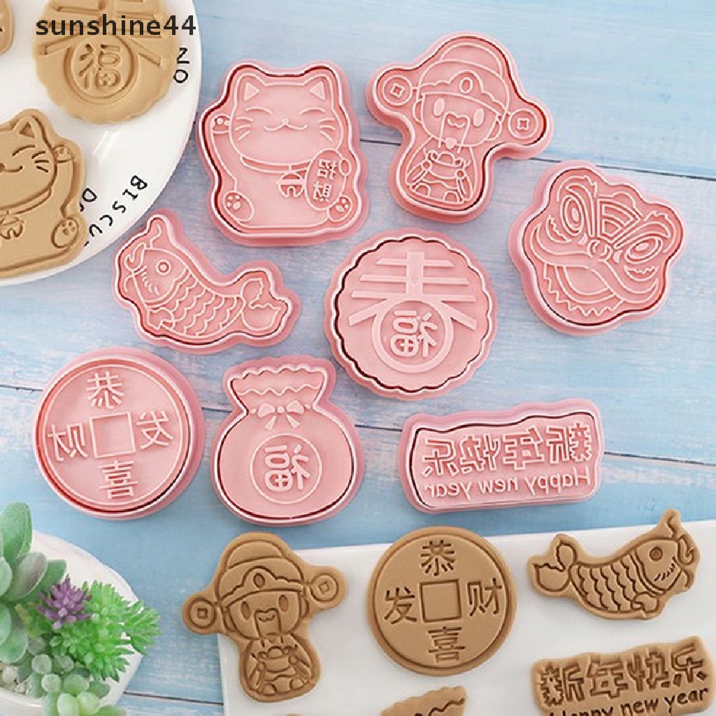 Sunshine 8Pcs Cetakan Kue / Biskuit Bentuk Kartun Festival Musim Semi 3D