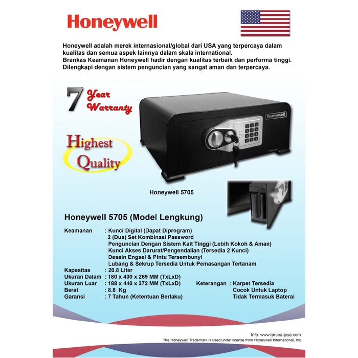 Security Safes Brankas Keamanan Honeywell 5705 Garansi Resmi