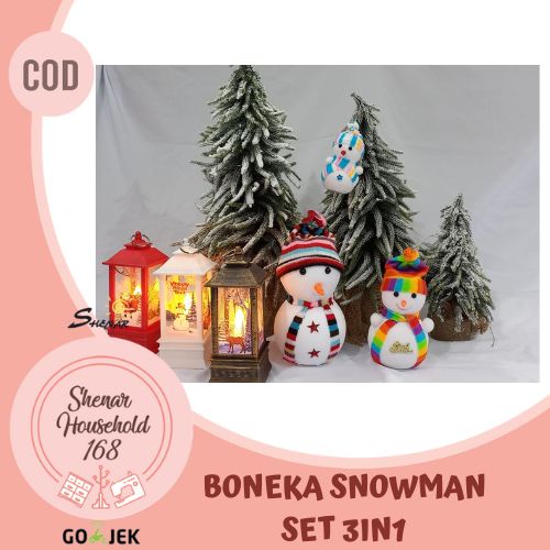 SHENAR ,  BONEKA NATAL CHRISTMAS AKSESORIS PAJANGAN BONEKA SNOWMAN SET 3IN1 HADIAH HAMPERS BONEKA NATAL TAHUN BARU MURAH VIRAL - BISA COD