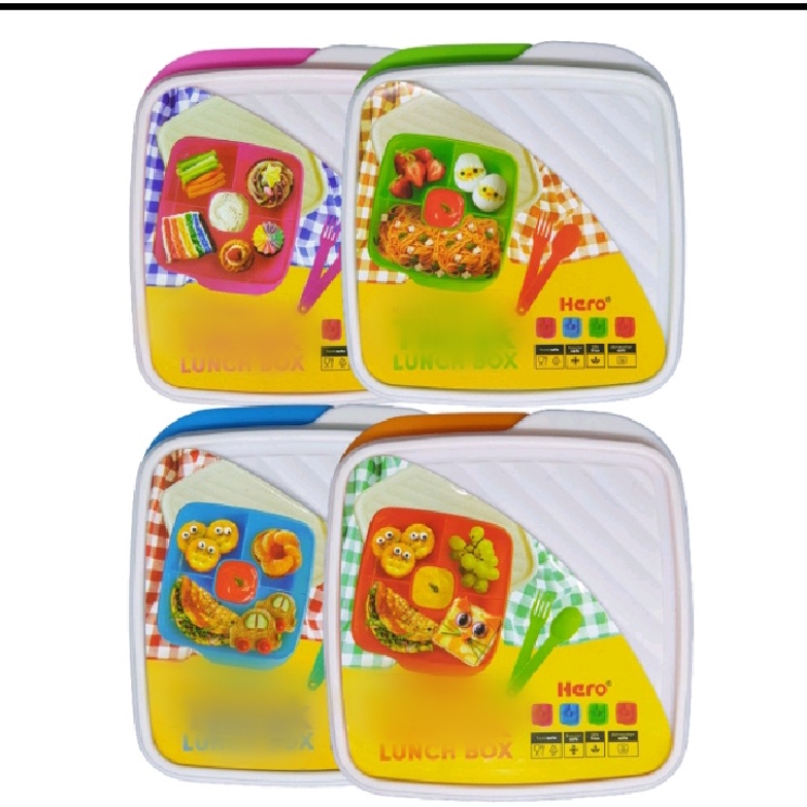 Kotak Makan Sekat Tempat Bekal Sekolah Dengan Sendok Garpu Lunch Box