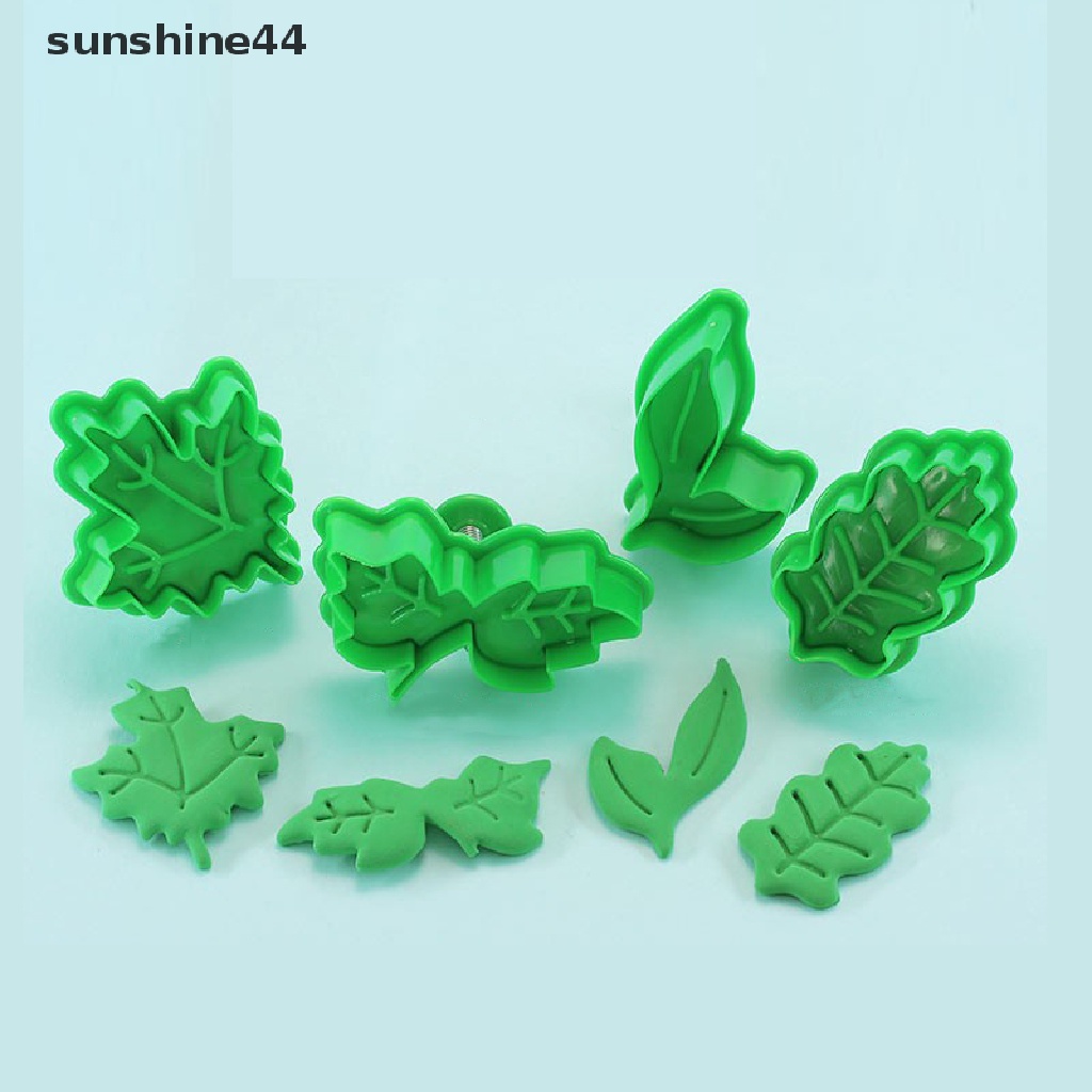 Sunshine 4Pcs / Set Cetakan Plunger Fondant / Kue Kering Bentuk Daun Hijau DIY