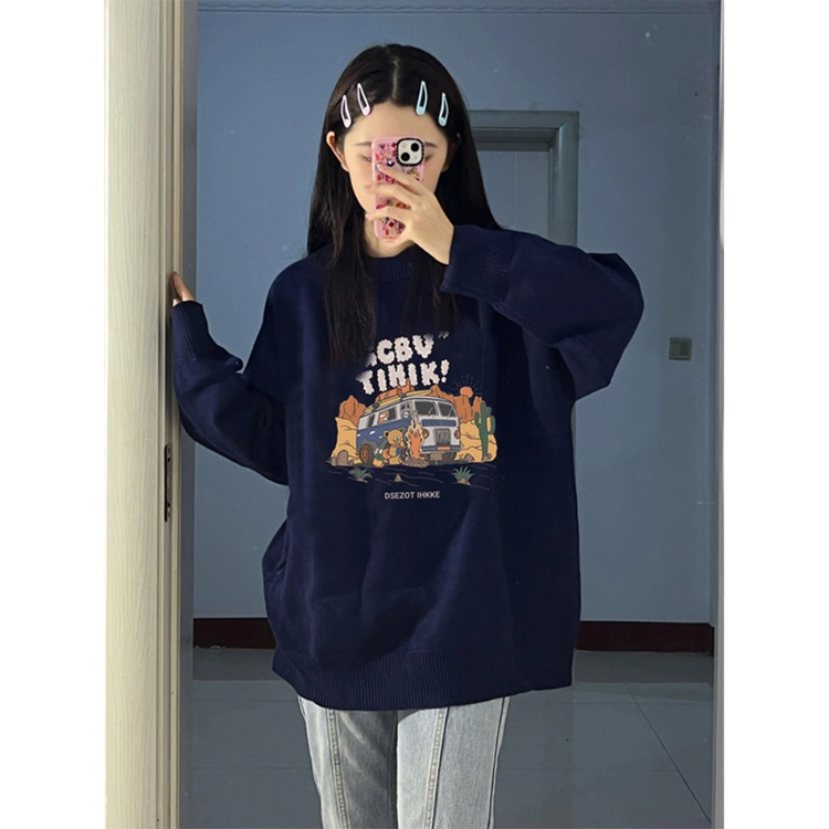 EUNII Sweater Lengan Panjang Cartoon Desert Bus Korean Style/Hoodie Oversize/Baju Wanita/Switer Wanita